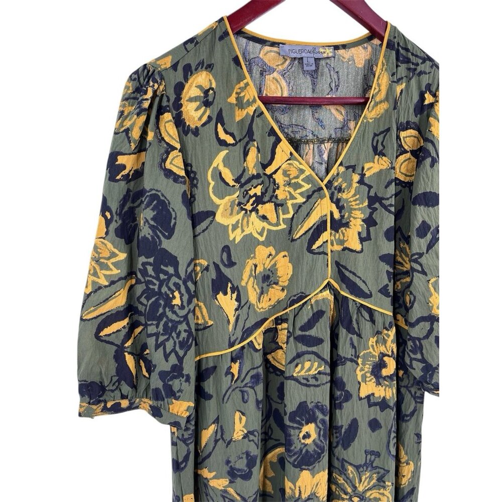FIGUEROA & FLOWER Women's Green Floral V-Neck A-LIne Midi Dress Large - Picture 2 of 7